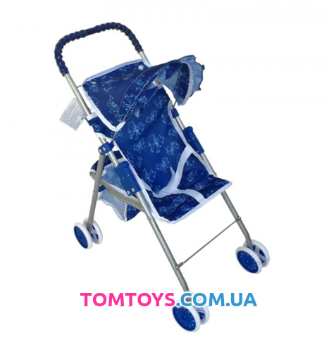 Коляска для кукол 1Toy Красотка синий-белый принт